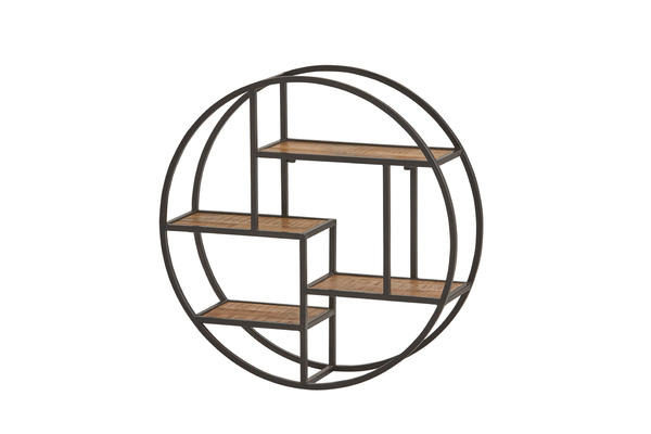 Wandregal Nijwie furniture aus Holz in Holzfarben rundes Wandregal Mangoholz & schwarzes Eisen – Durchmesser ca. 75 cm