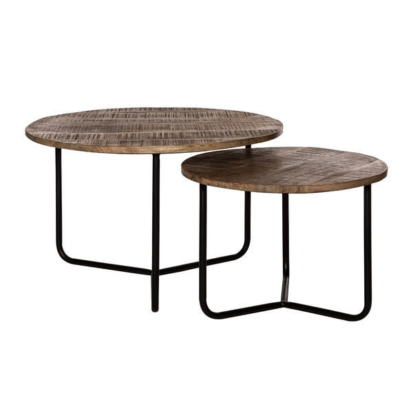 Couchtisch-Set Nijwie furniture aus Holz in Holzfarben Couchtisch-Set Mangoholz & schwarzes Eisen – zweiteilig