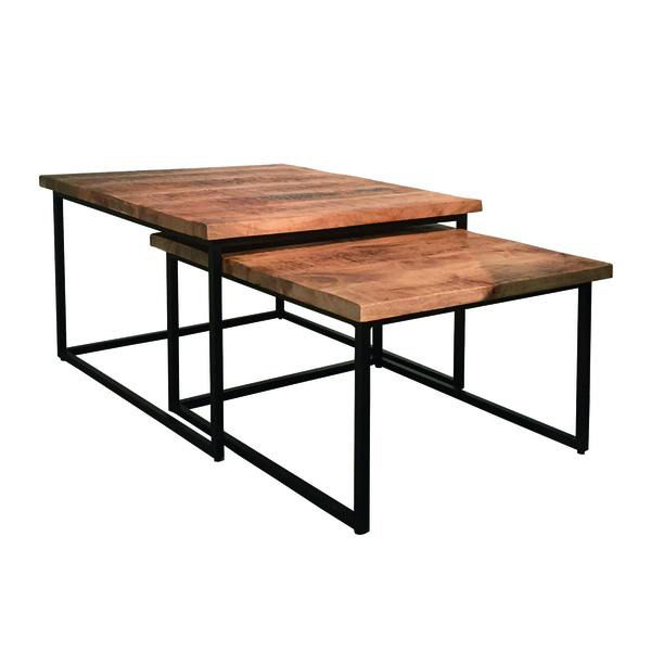 Couchtisch-Set Nijwie furniture aus Holz in Holzfarben Couchtisch-Set Mangoholz & schwarzes Eisen – quadratisch, zweiteilig