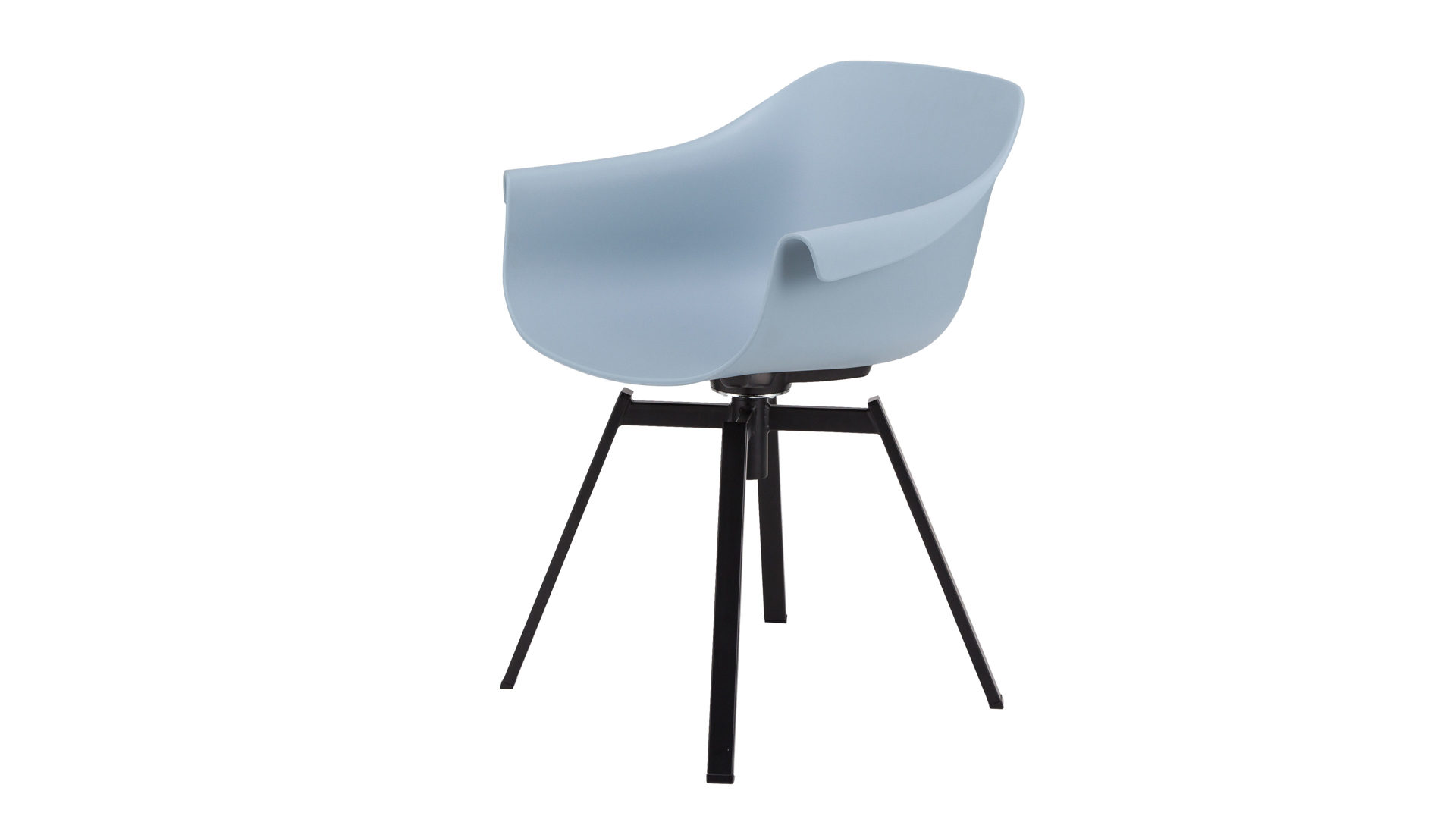 Vierfußstuhl Niehoff sitzmoebel aus Kunststoff in Blau Designer-Armlehnstuhl pastellblaue Kunststoffschale 038 & schwarzes Vierfußgestell
