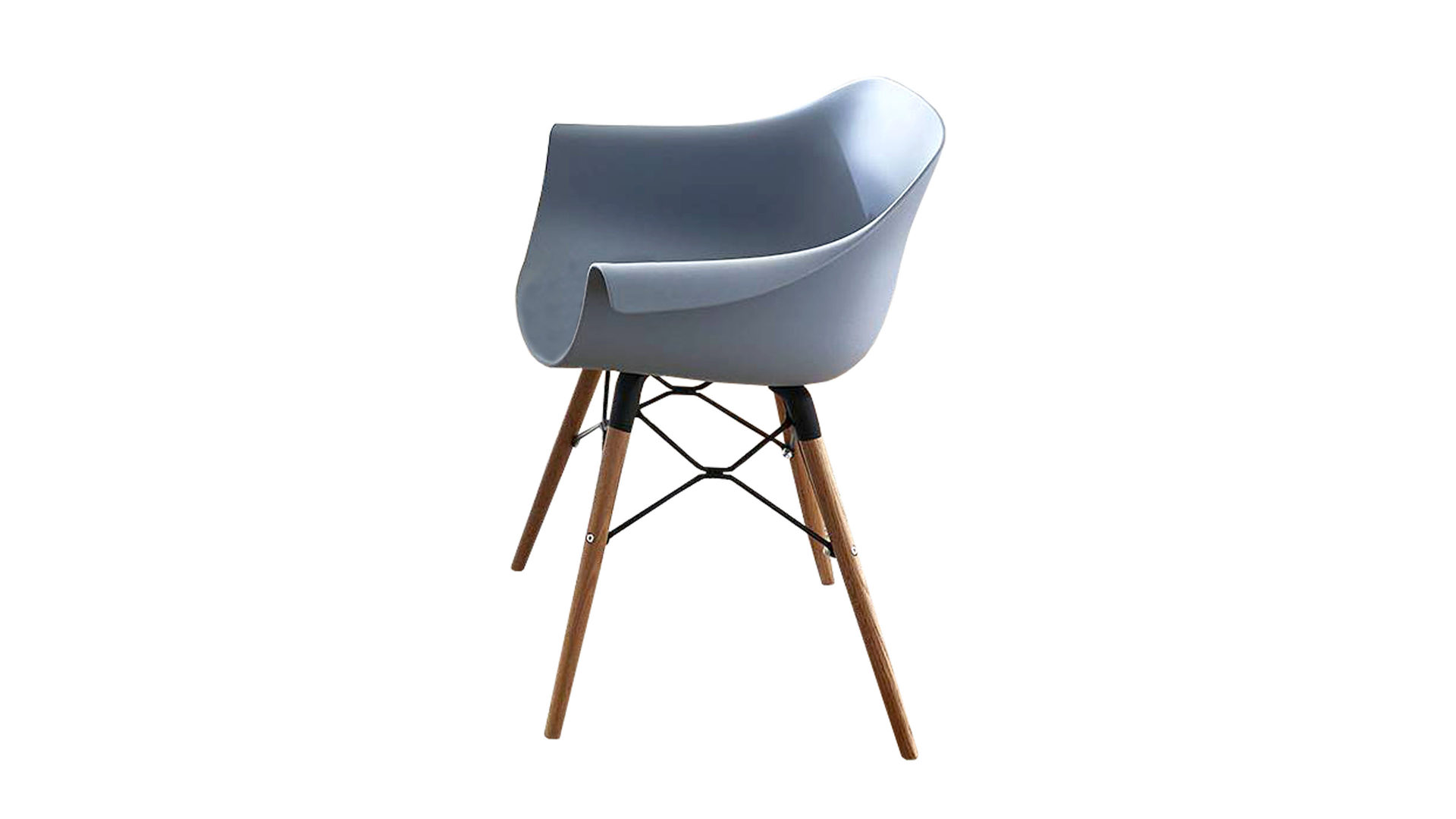 Vierfußstuhl Niehoff sitzmoebel aus Kunststoff in Blau Designer-Armlehnstuhl pastellblaue Kunststoffschale 038 & Eichenholzfüße & Metallstreben