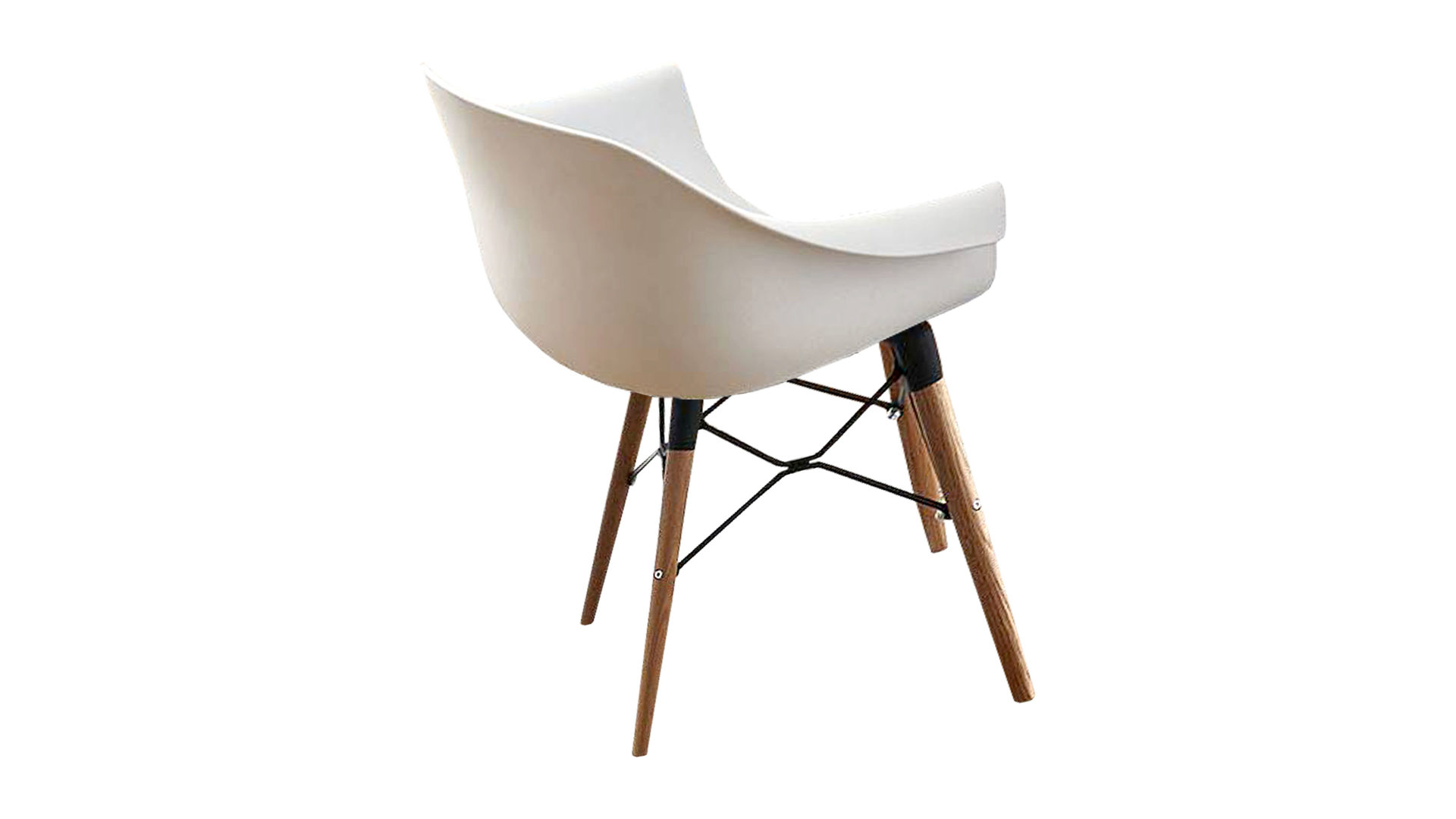 Vierfußstuhl Niehoff sitzmoebel aus Kunststoff in Weiß Designer-Armlehnstuhl weiße Kunststoffschale 032 & Eichenholzfüße & Metallstreben