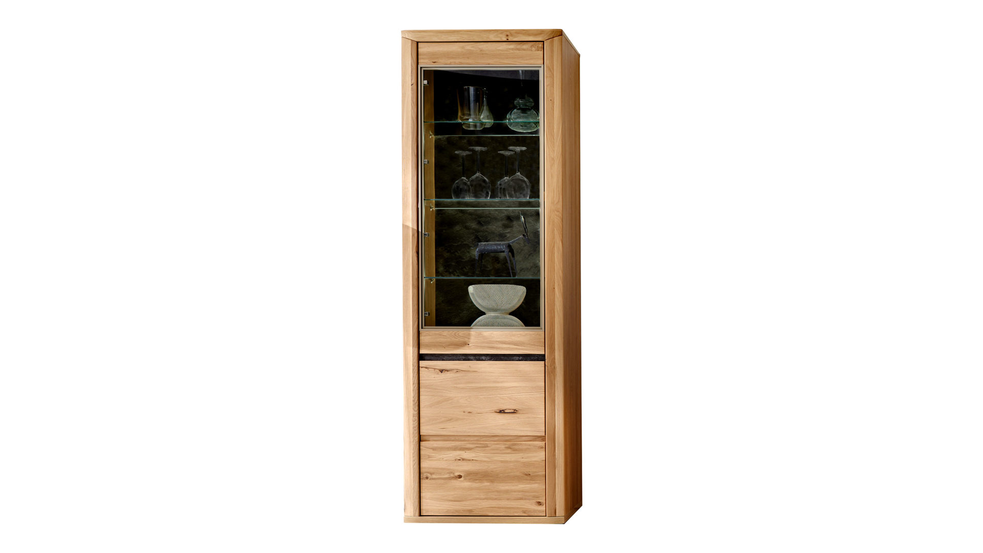 Vitrine Ideal möbel aus Holz in Holzfarben Vitrine Alteiche & Schiefer – zwei Türen