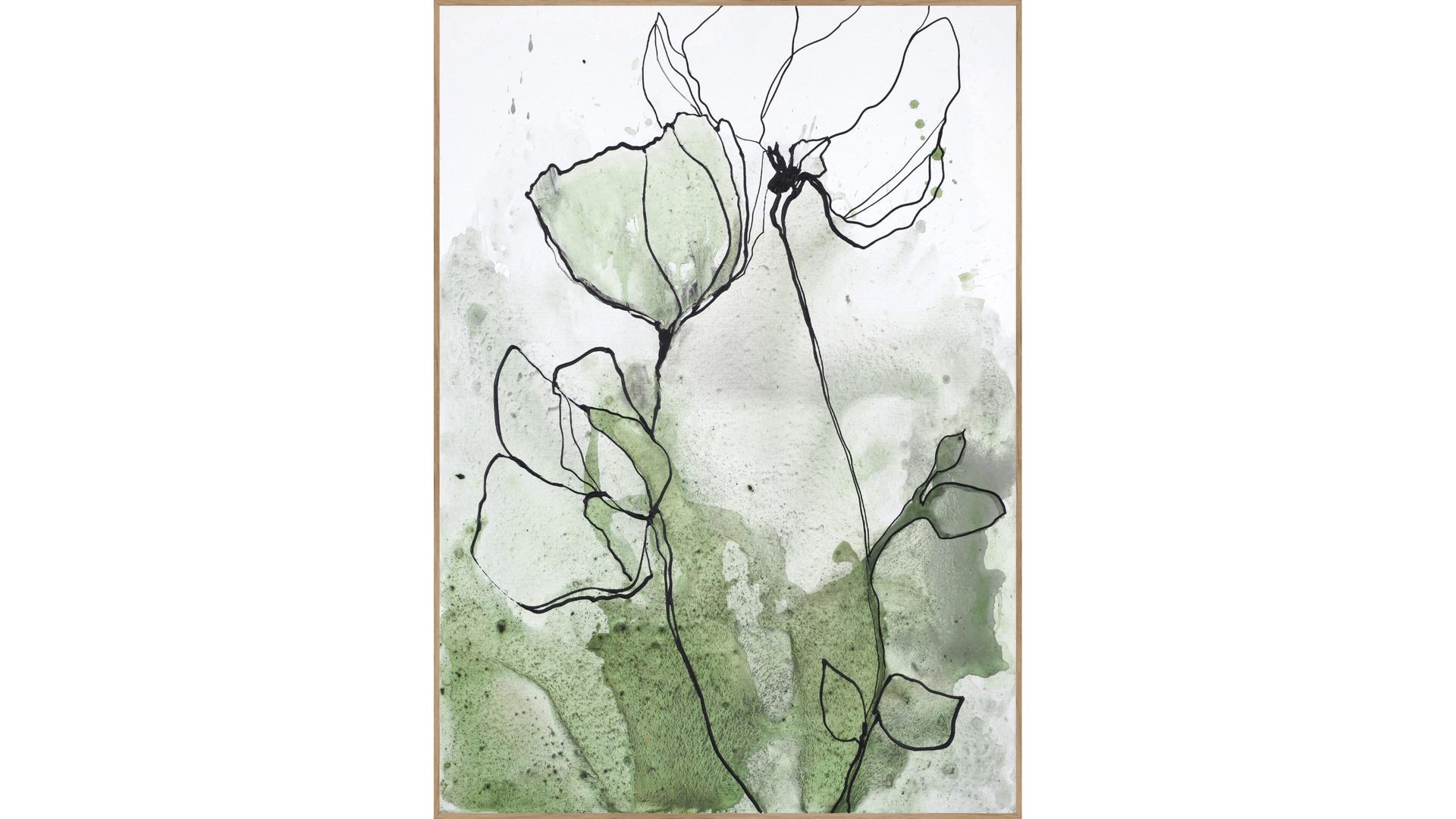 Kunstdruck Malerifabrikken aus Karton / Papier / Pappe in Grün Posterboard Flowerline 2 mit Rahmen Motiv Flowerline 2 & Eichenholzrahmen – ca. 50 x 70 cm