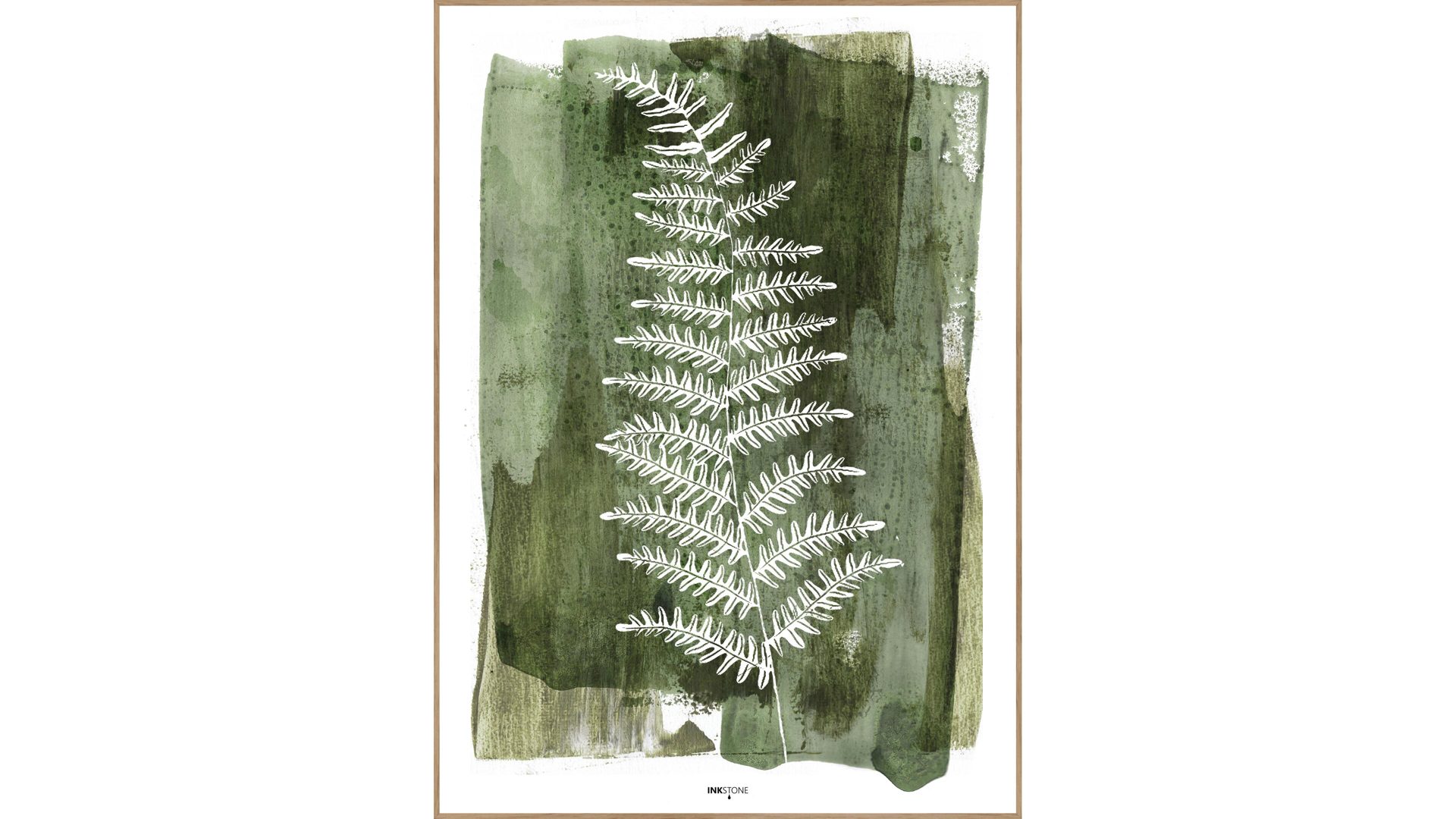 Kunstdruck Malerifabrikken aus Karton / Papier / Pappe in Grün Posterboard White Fern mit Rahmen Motiv Farnwedel & Eichenholzrahmen – ca. 30 x 40 cm