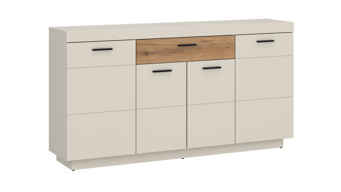 Sideboard Wojcik aus Holz in Beige Eiche Hell Wohnprogramm Lightning - Sideboard Cashmere & Coast Evoke Eiche - ca. 160 x 88 cm