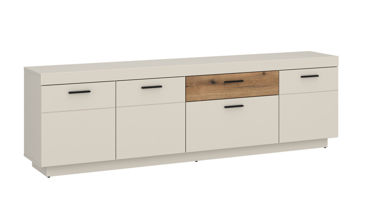 Lowboard Wojcik aus Holz in Beige Eiche Hell Wohnprogramm Lightning - Lowboard Cashmere & Coast Evoke Eiche - Breite ca. 200 cm