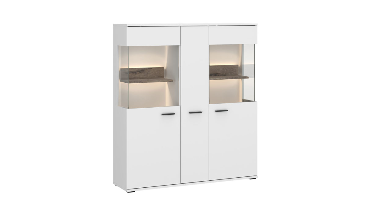 Highboard Wojcik aus Holz in Weiß Eiche Hell Wohnprogramm Cotia - Highboard Alpinweiß & Viking Eiche - ca. 115 x 134 cm