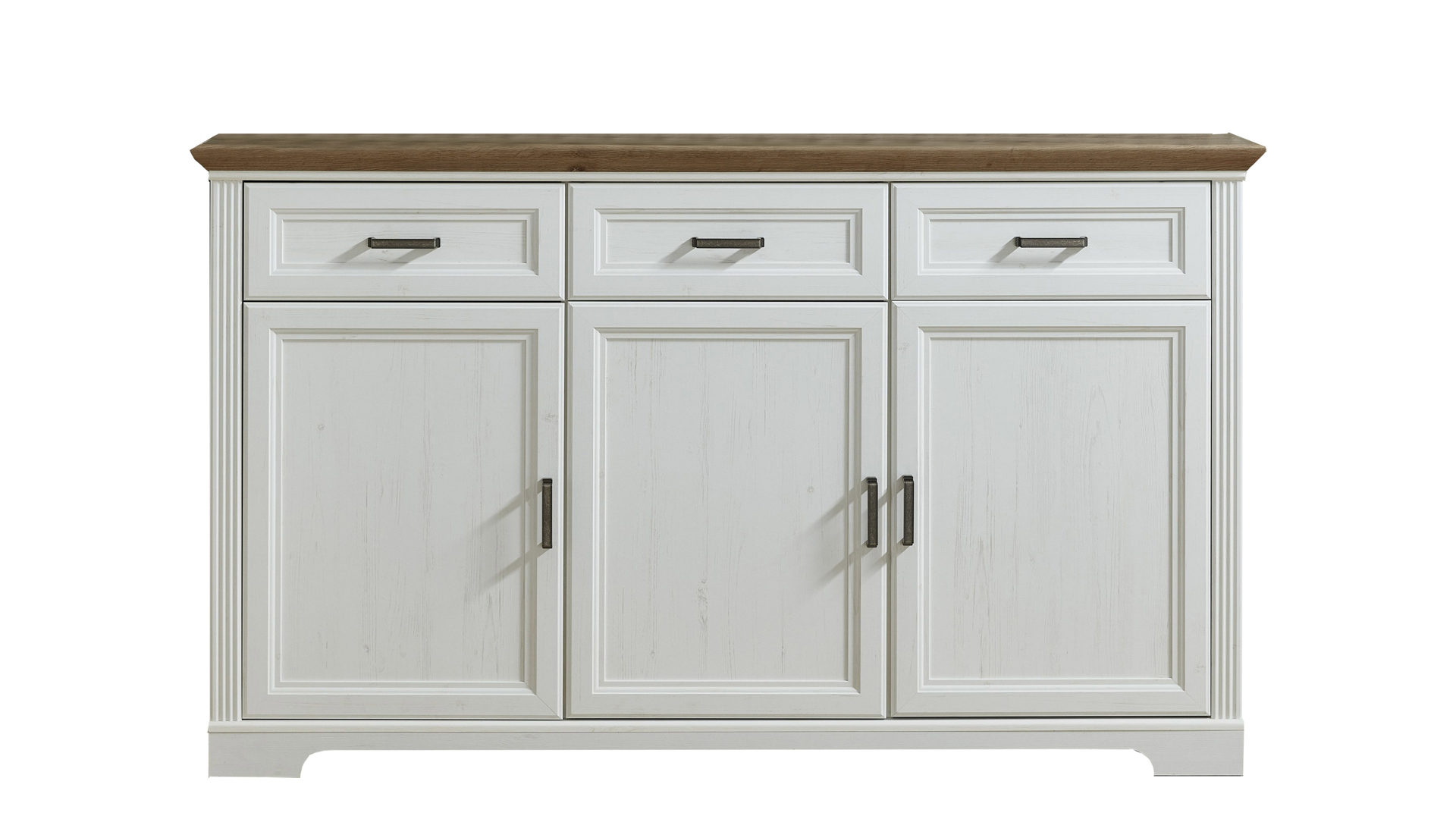 Sideboard Innostyle aus Holz in Weiß Sideboard pinien- & Artisan eichefarbene Kunststoffoberflächen – drei Türen, drei Schubladen