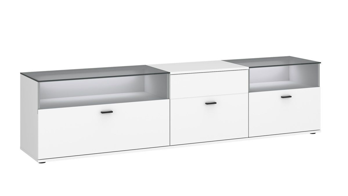 Lowboard Wojcik aus Holz in Weiß Wohnprogramm Rion - Lowboard Alpinweiß - Breite ca. 210 cm