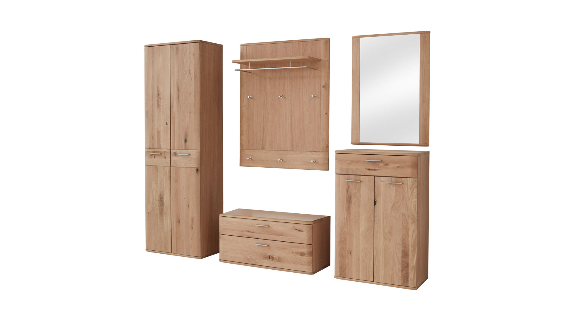 Garderoben-Set Mca furniture aus Holz in Holzfarben Garderoben-Set biancofarbene Balkeneiche – fünfteilig