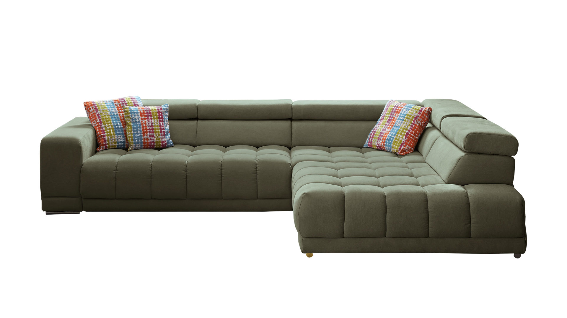 Ecksofa Megapol aus Stoff in Grün KAWOO Loungemöbel Sammy bzw. Ecksofa moosfarbene Chenille Nemo & Metallfüße – Stellfläche ca. 190 x 303 cm