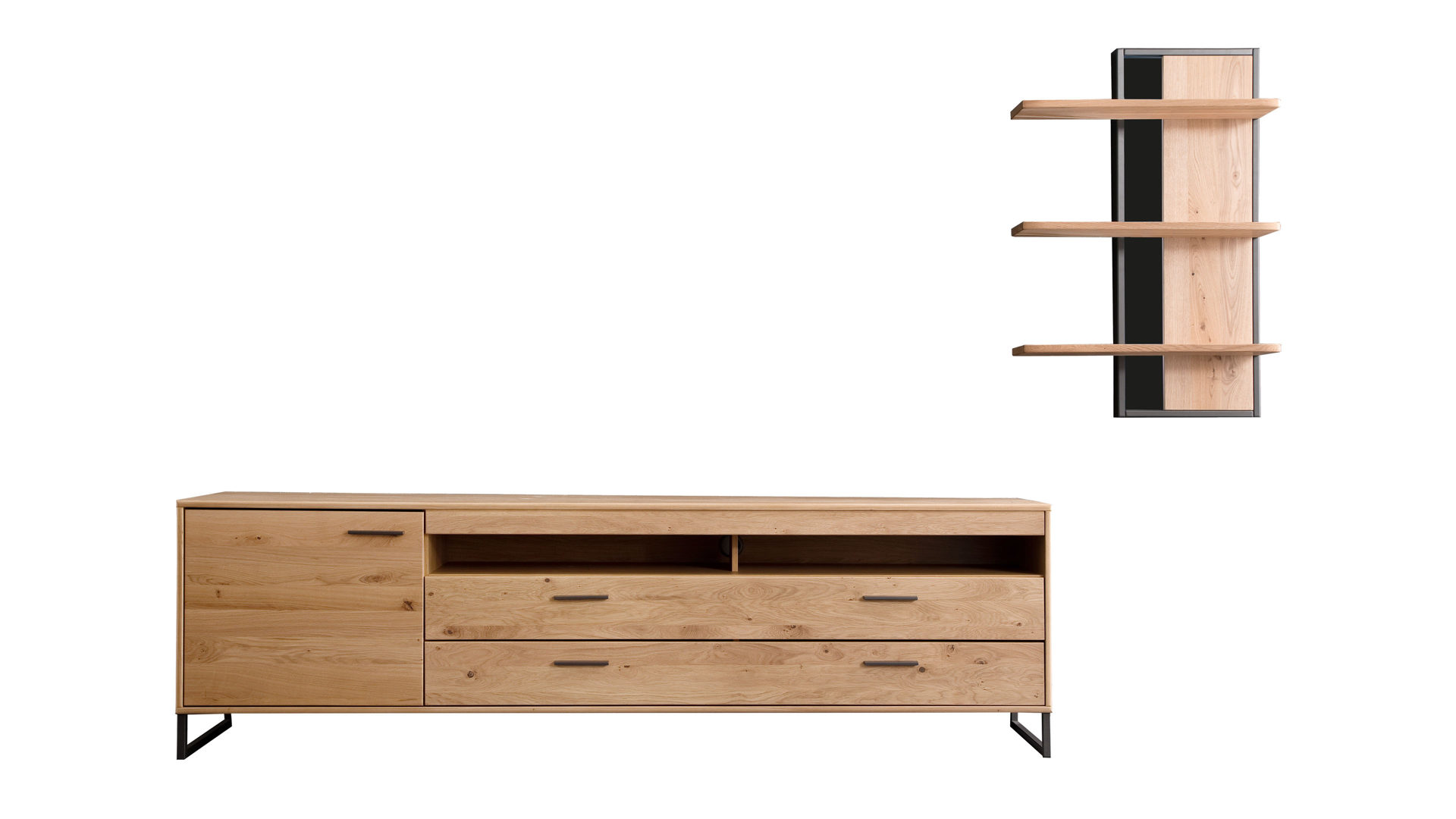 Wohnwand Mca furniture aus Holz in Holzfarben Wohnkombination Bianco geölte Asteiche & anthrazitfarbene Lackoberflächen – zweiteilig