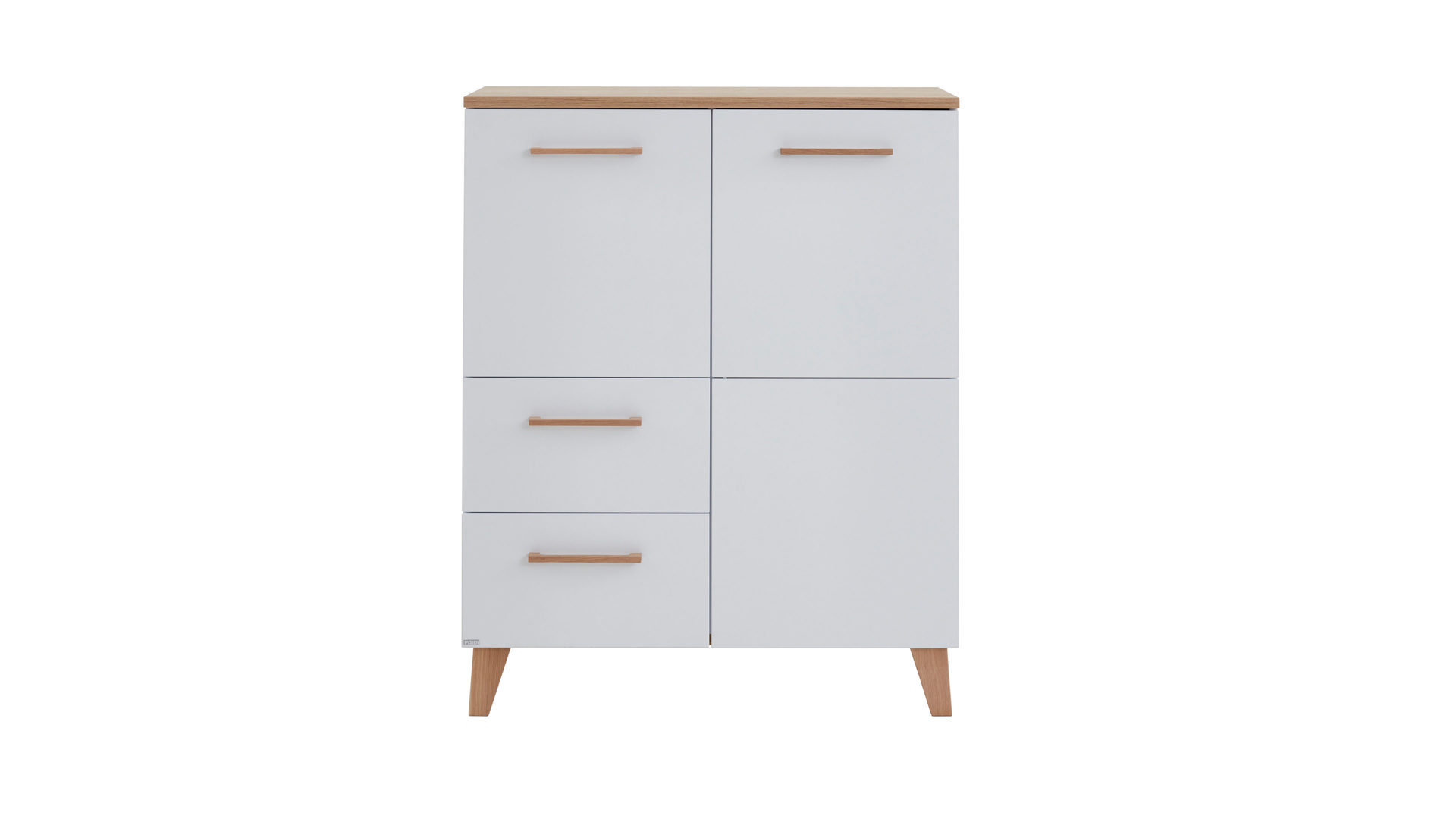 Highboard Paidi aus Holz in Weiß PAIDI Highboard Oscar kreideweiße & Nebraska eichefarbene Melaminoberflächen – zwei Türen, zwei Schubladen