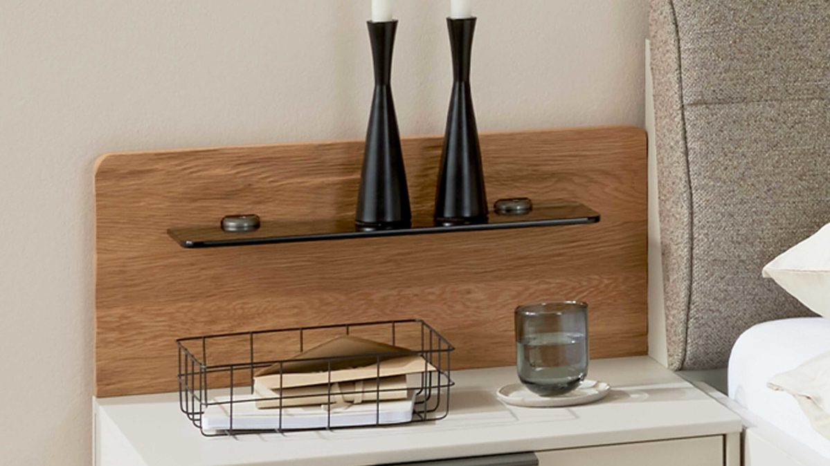 Paneel Interliving aus Holz in Holzfarben Interliving Schlafzimmer Serie 1035 – Nachtschrank-Paneel-Set Riffholz & Rauchglas - zweiteilig, ca. 60 cm