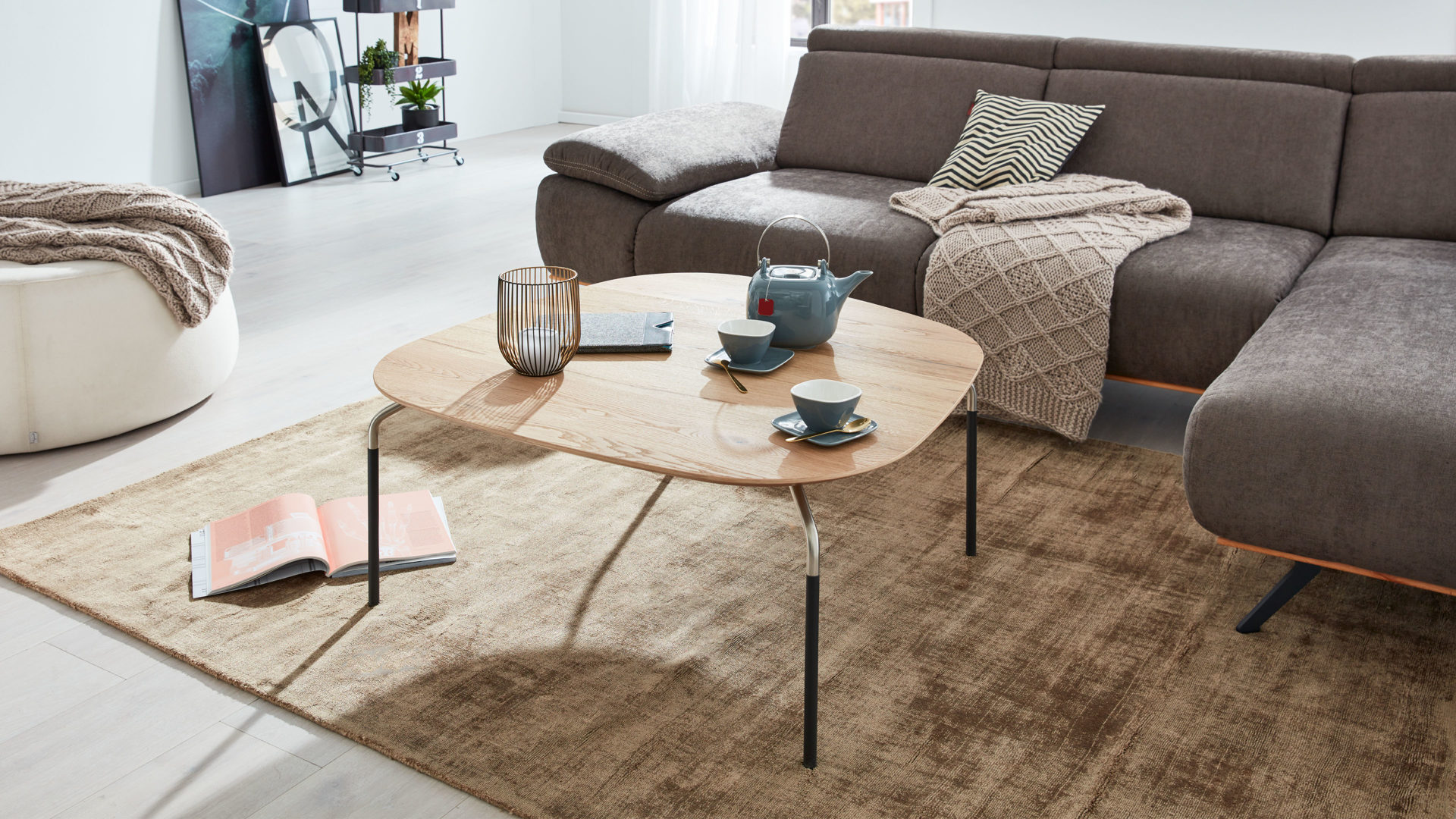 Couchtisch Venjakob | il aus Holz in Holzfarben Interliving Couchtisch Serie 6204 – V476-6803K Eiche rustico, edelstahl- & anthrazitfarbene Metallfüße – ca. 95 x 35 x 95 cm