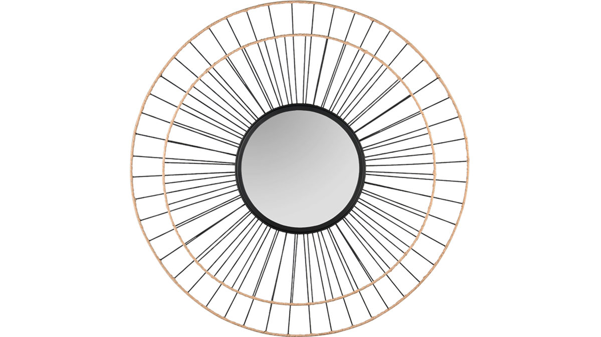 Spiegel Mirrors and more aus Spiegel in Schwarz Dekospiegel Kerstin Schwarz & Holzfarbig - Durchmesser ca. 80 cm