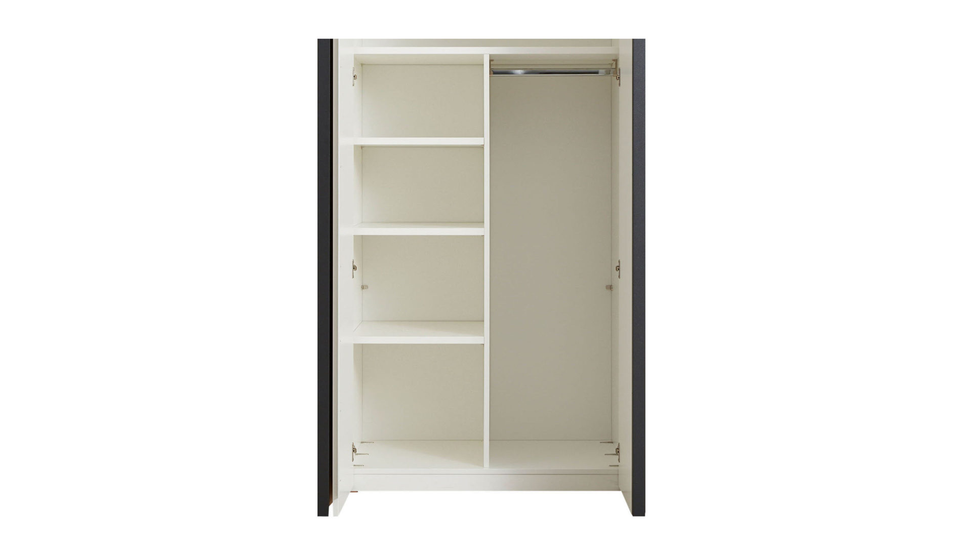 Regal Interliving aus Holz in Weiß Interliving Schlafzimmer Serie 1019 – Kleiderschrankeinteilung weiße Lackoberflächen – drei Böden, eine Kleiderstange