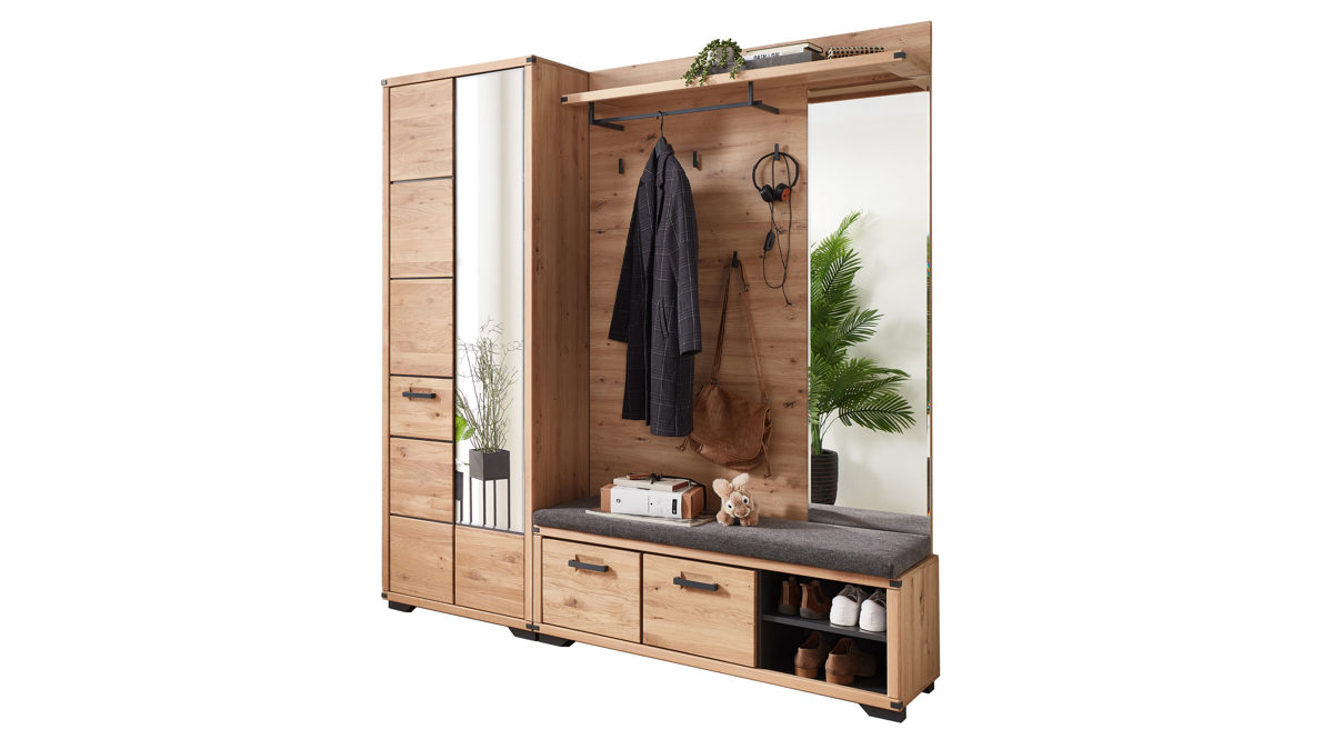 Garderoben-Set Innostyle aus Holz in Holzfarben Garderobenprogramm Genua - Komplett-Set Artisan Eiche & Anthrazit - dreiteilig