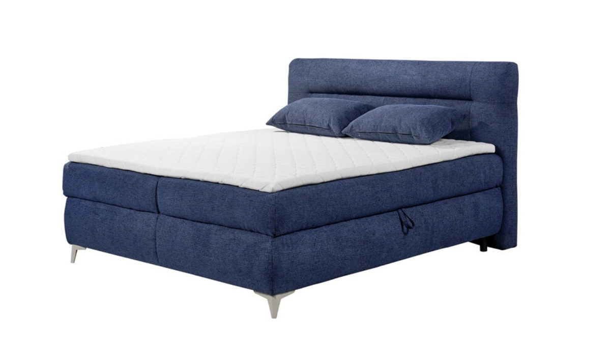Boxspringbett Ed lifestyle (black red white) aus Stoff in Blau Boxspringbett Temora dunkelblauer Chenillebezug Ravello 01 Ivory - Liegefläche ca. 180 x 200 cm