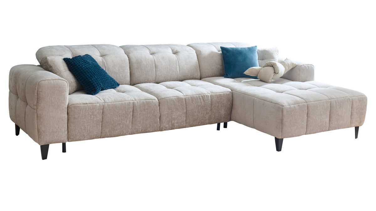 Ecksofa Matex aus Stoff in Hellgrau Ecksofa silbergrauer Bezug & schwarze Metallfüße - Stellfläche ca. 299 x 175 cm