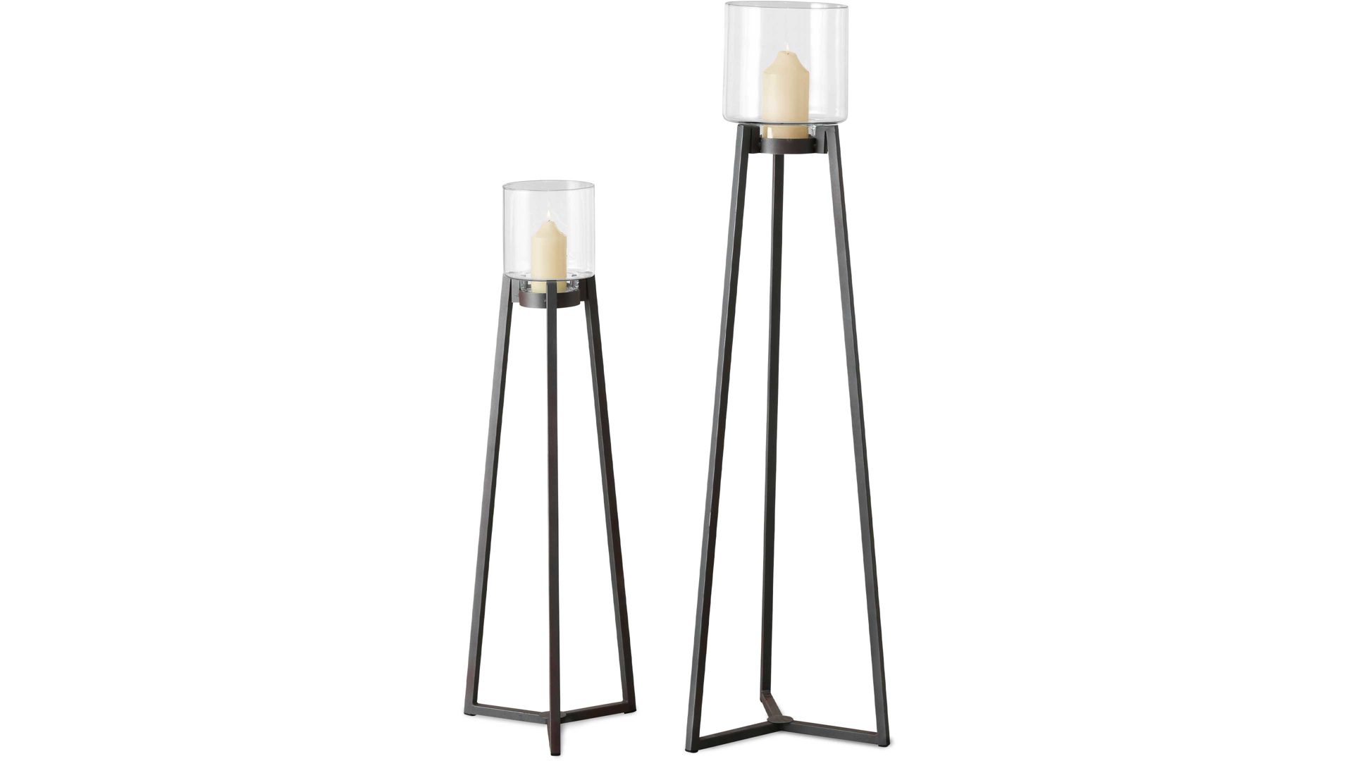 Windlicht Boltze aus Glas in Transparent Windlichtständer-Set Denia Klarglas & Dunkelgrau – zweiteilig