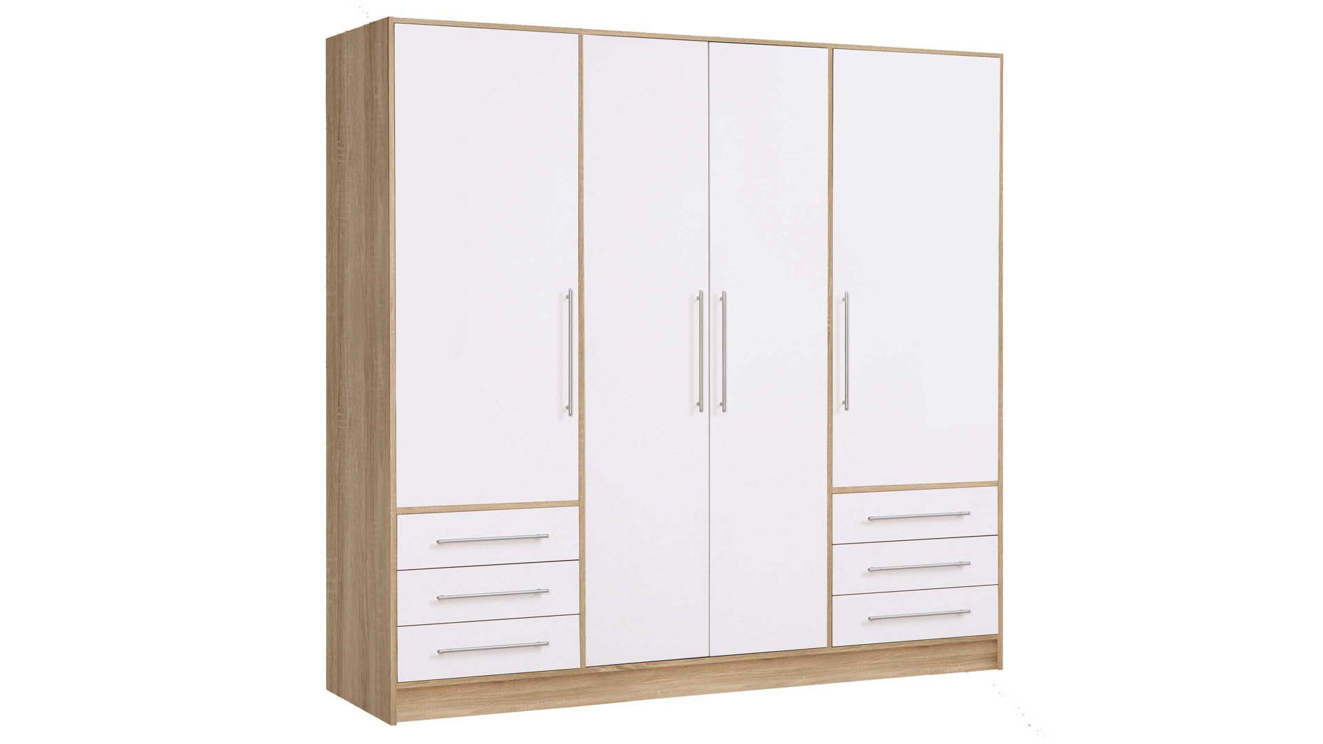 Kleiderschrank Forte aus Holz in Holzfarben Kleiderschrank Jupiter Sonoma Eiche & Weiß – Breite ca. 207 cm, vier Türen, sechs Schubladen