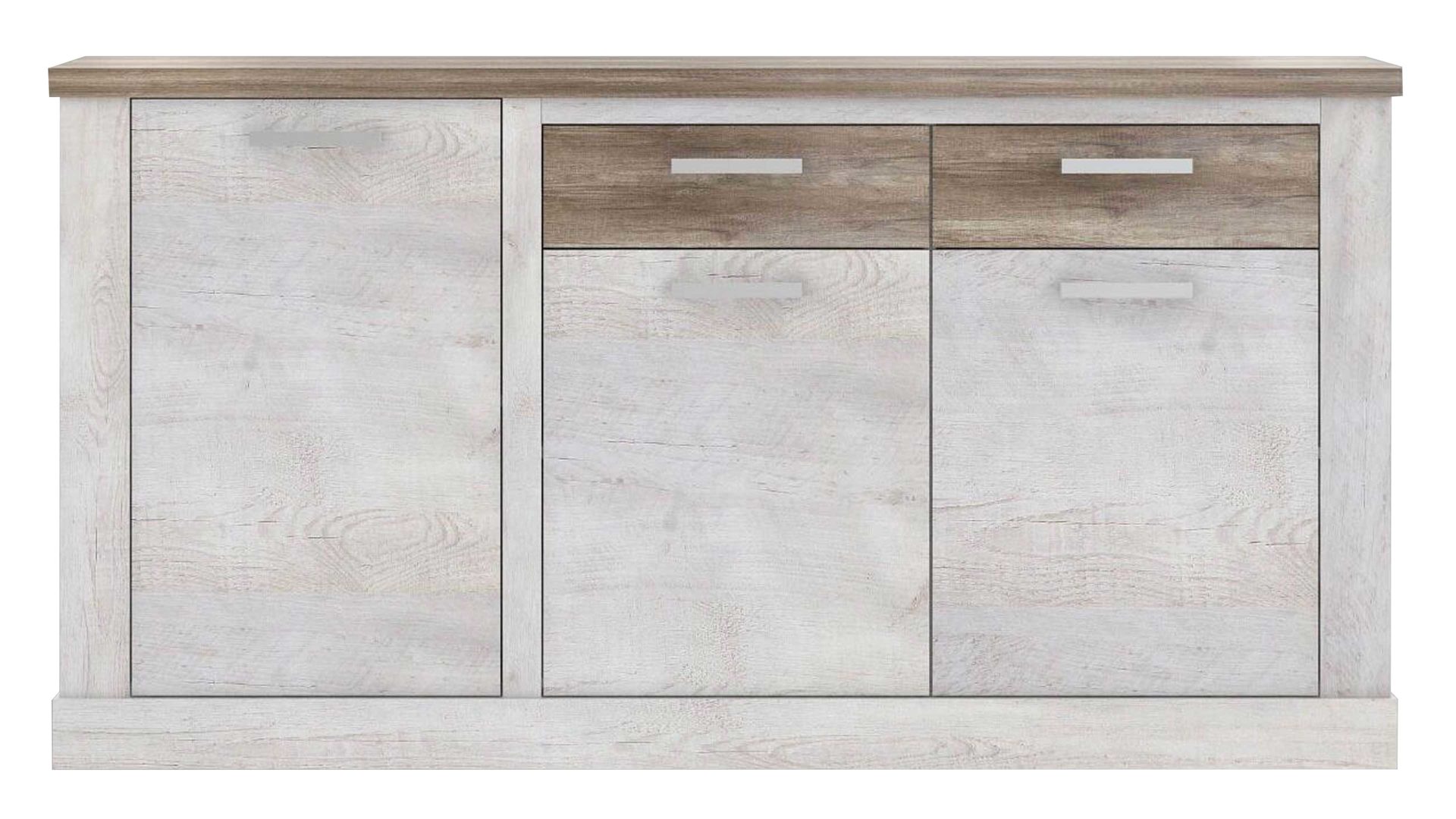 Sideboard Forte® aus Holz in Weiß Sideboard Duro Pinie weiß & Eiche antik – drei Türen, zwei Schubladen