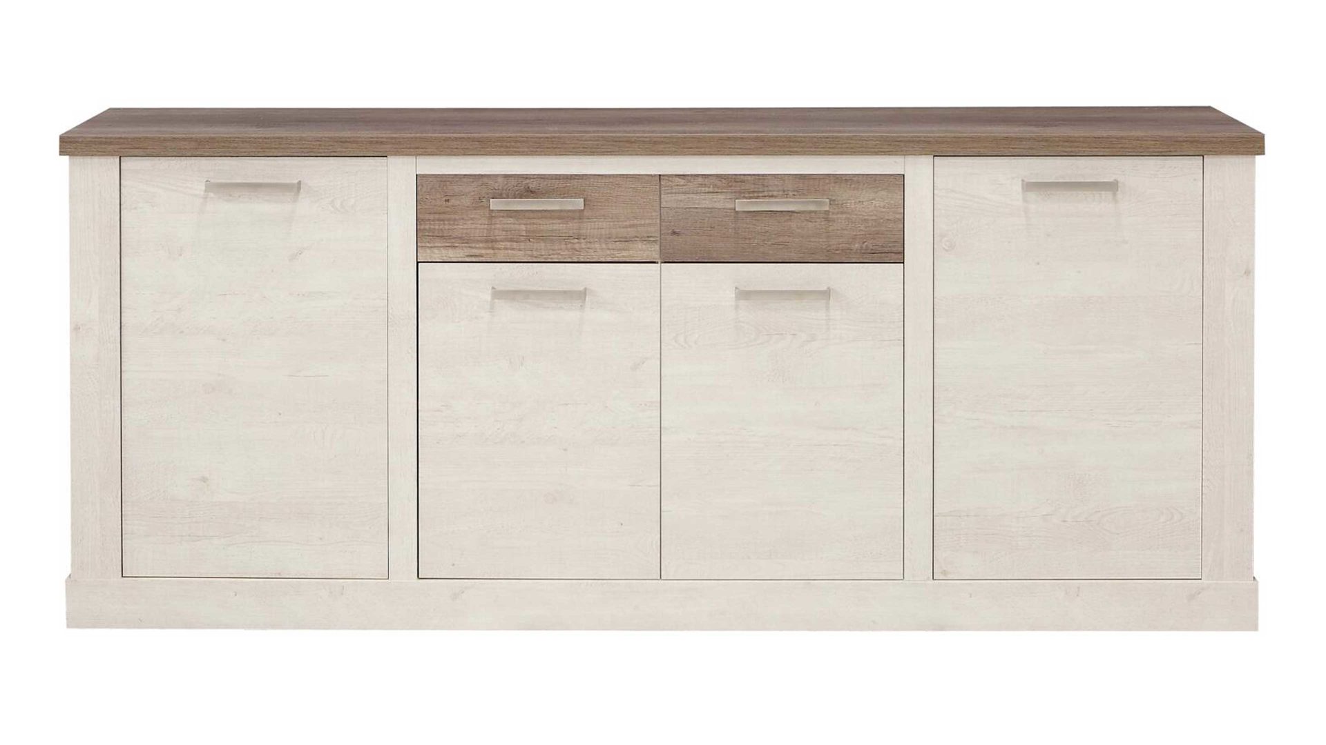 Sideboard Forte aus Holz in Weiß Sideboard Duro Pinie weiß & Eiche antik – vier Türen, zwei Schubladen