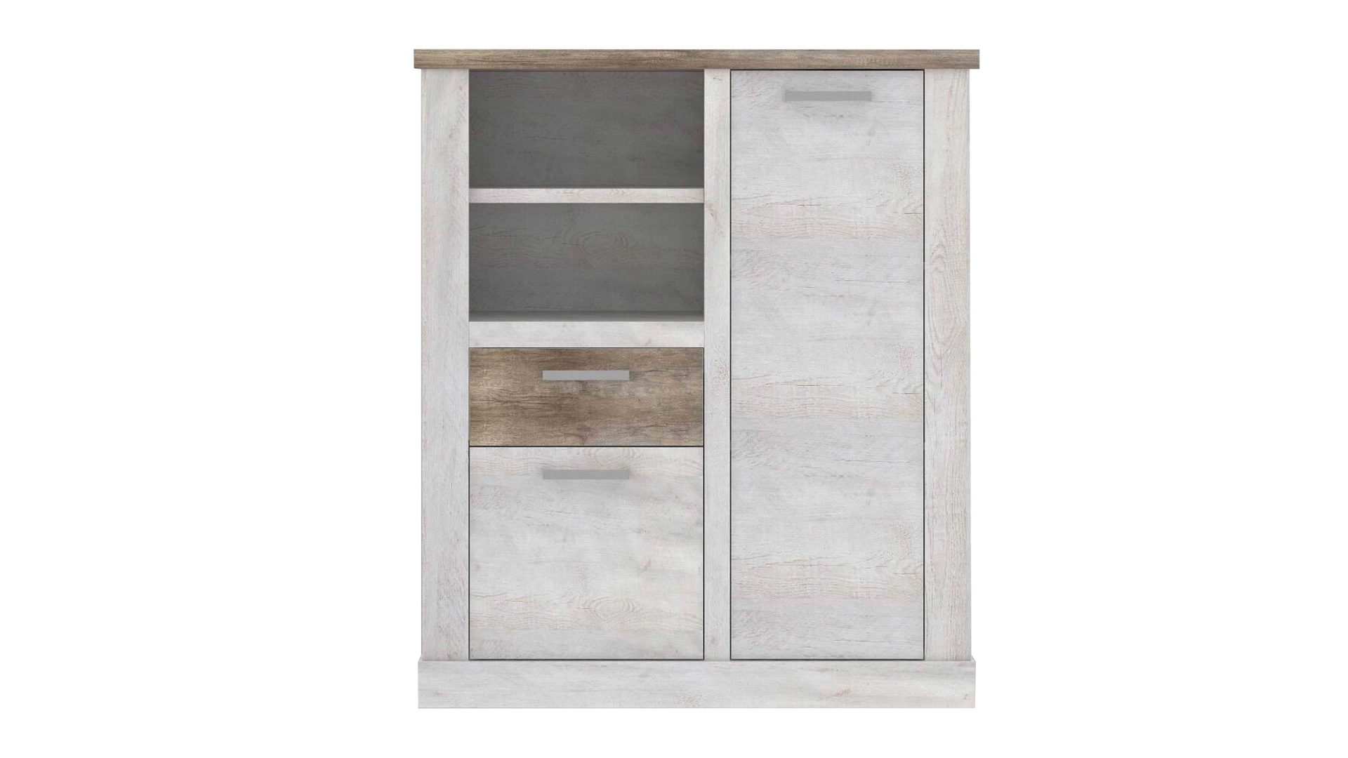 Highboard Forte® aus Holz in Weiß Highboard Duro Pinie weiß & Eiche antik – zwei Türen, eine Schublade