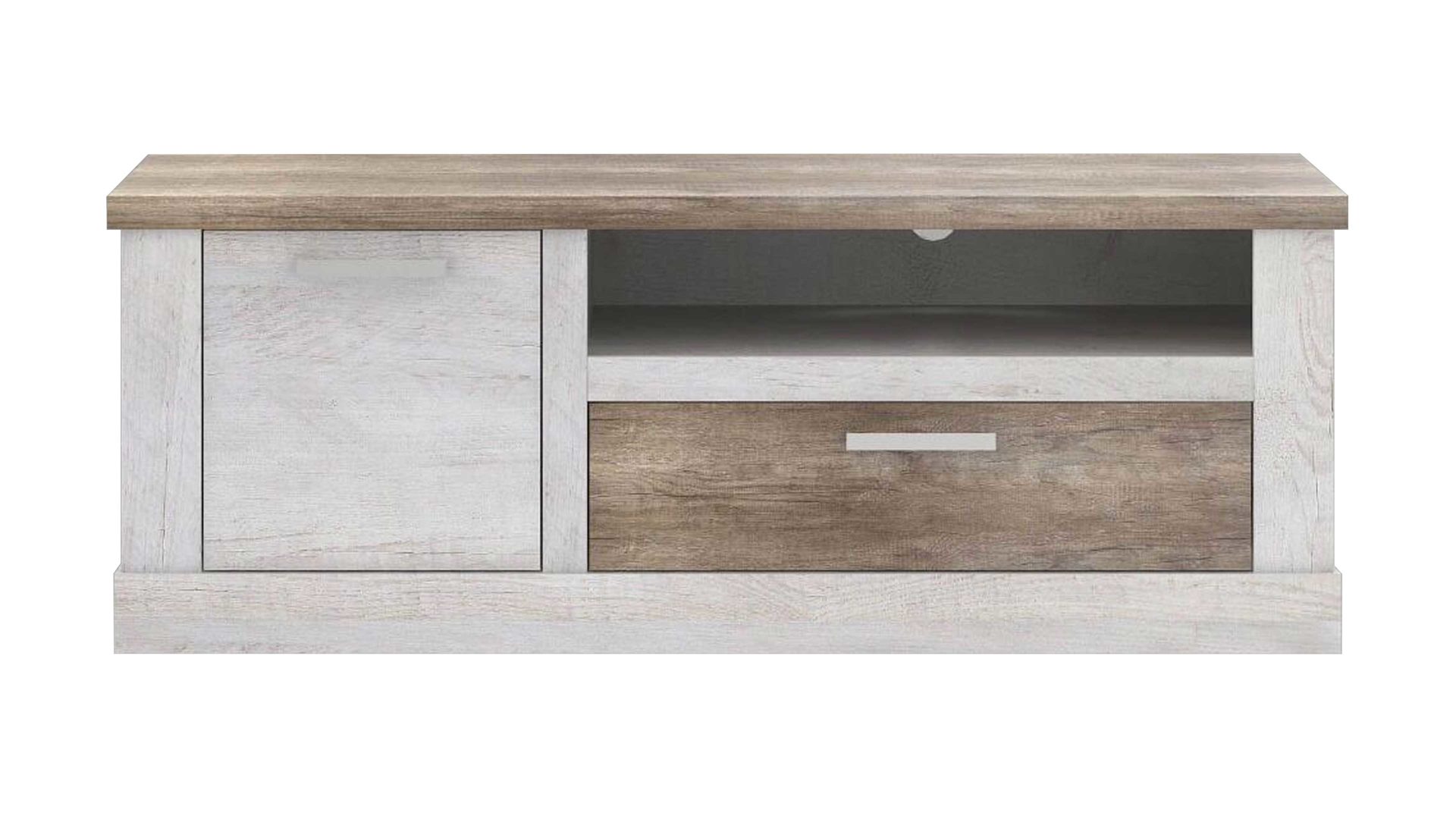 Lowboard Forte aus Holz in Weiß Medienmöbel Duro Pinie weiß & Eiche antik – eine Tür, eine Schublade