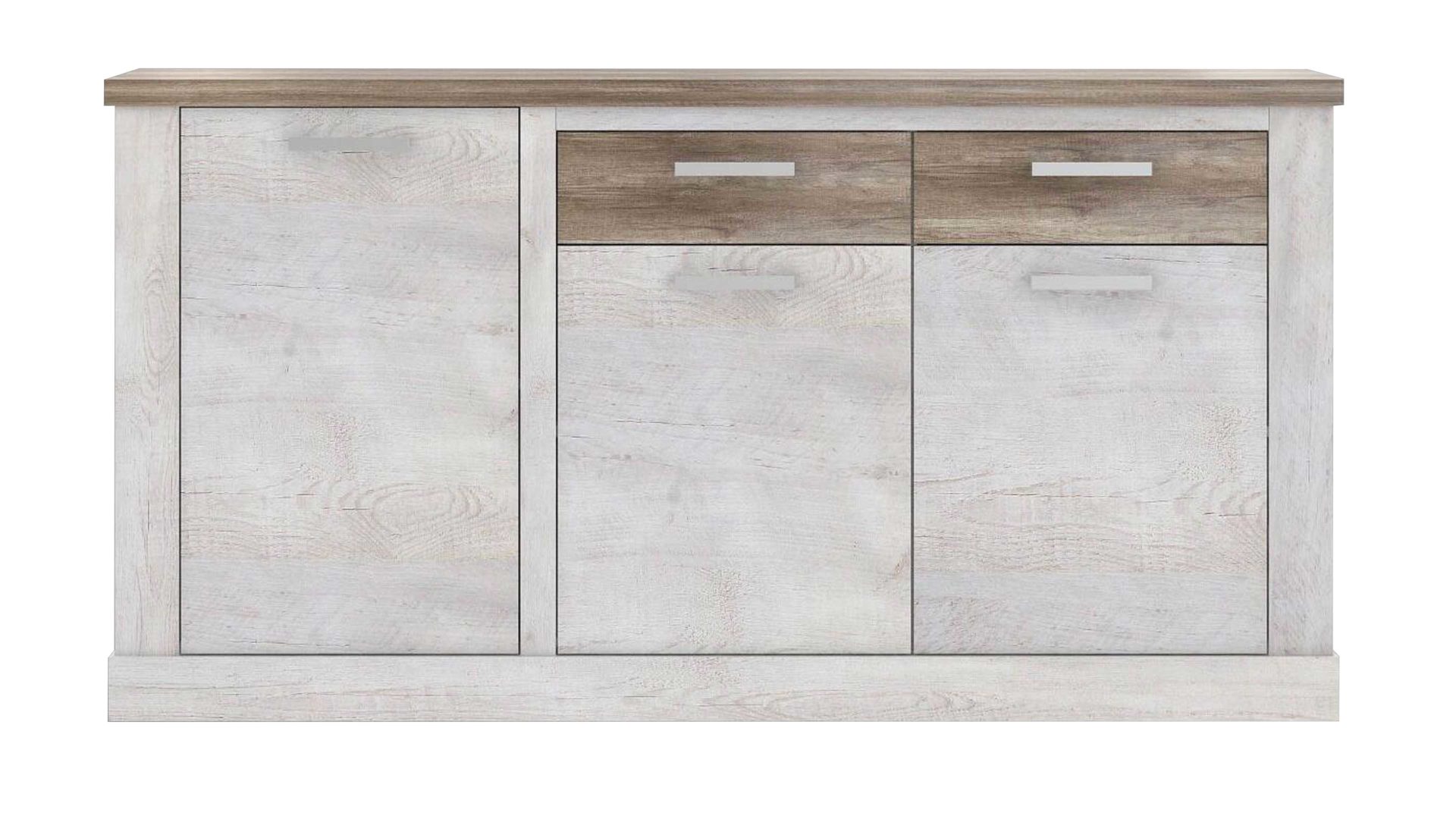 Lowboard Forte aus Holz in Weiß Medienmöbel Duro Pinie weiß & Eiche antik – eine Tür, zwei Schubladen