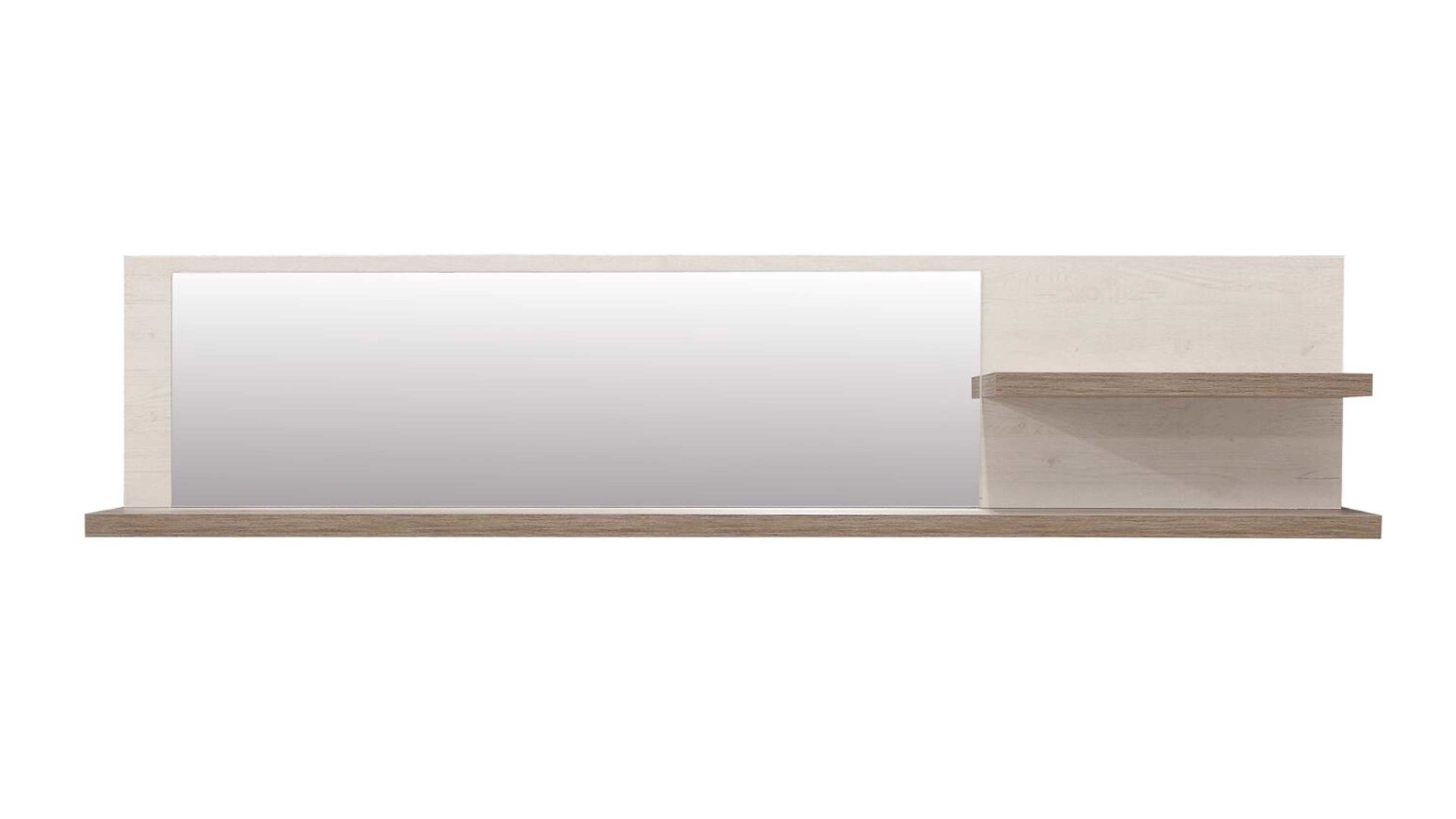 Wandregal Forte® aus Holz in Weiß Wandregal Duro mit Spiegel Pinie weiß & Eiche antik – ca. 213 x 47 cm