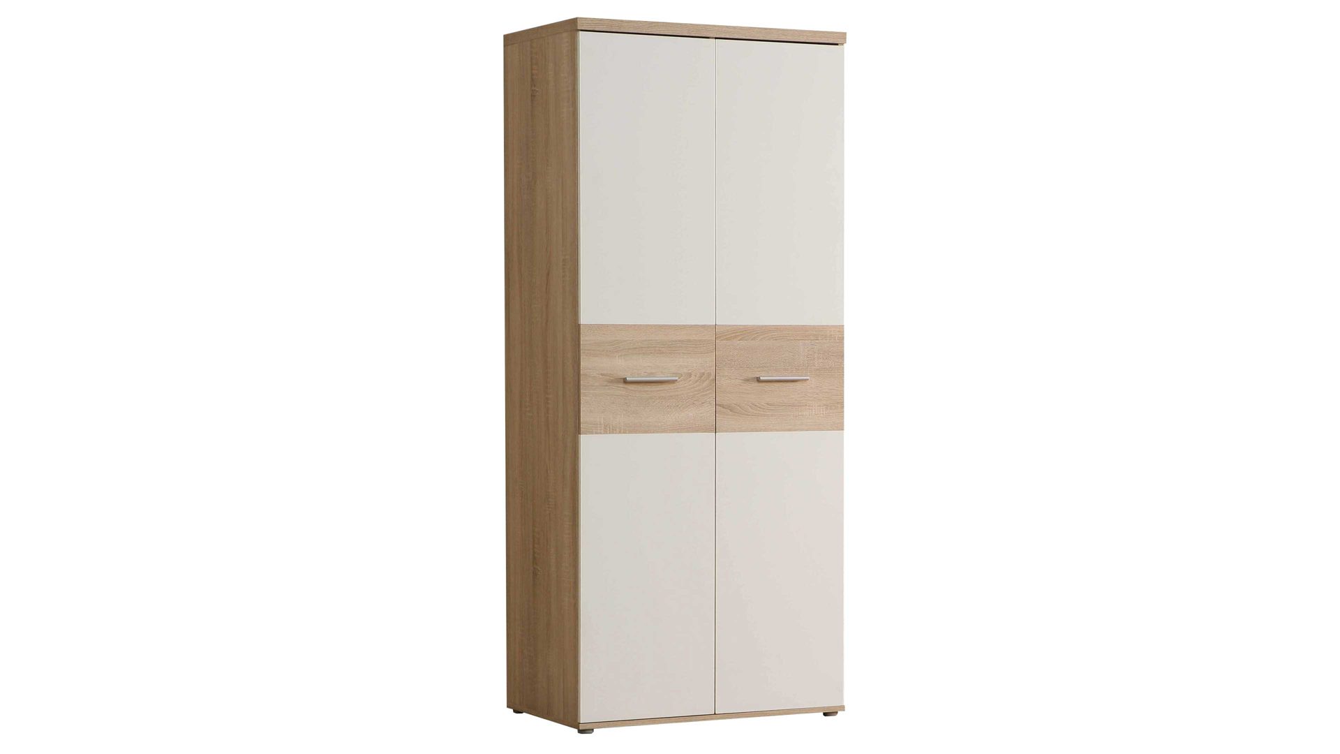 Kleiderschrank Forte aus Holz in Holzfarben Kleiderschrank Sonoma eichefarbene & weiße Kunststoffoberflächen – zwei Türen