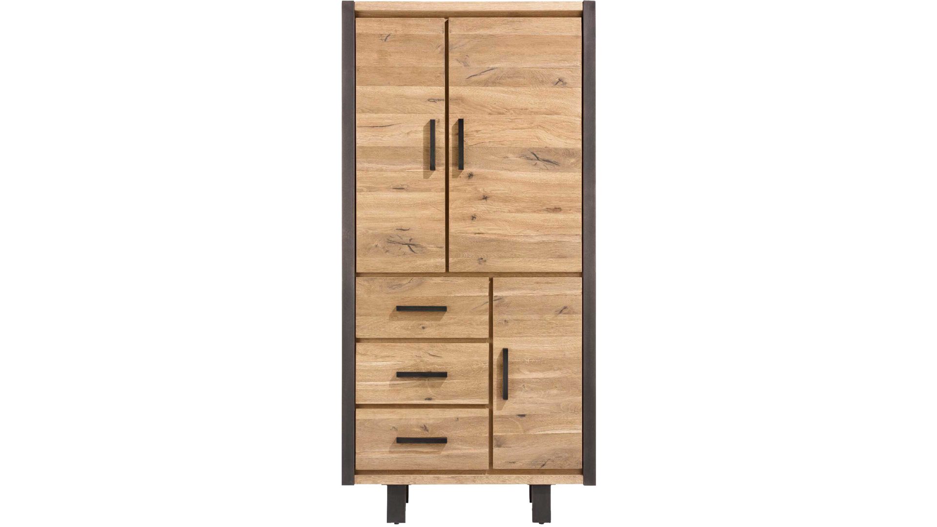 Einzelschrank WOODS & TRENDS aus Holz in Holzfarben WOODS & TRENDS Stauraumschrank Brooklyn  als Wohnzimmermöbel Railway braunes Eichefurnier – drei Türen, drei Schubladen