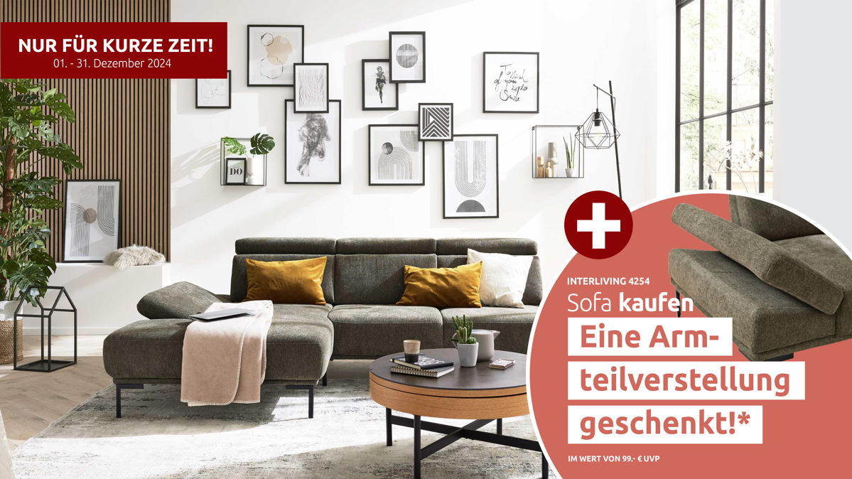 Ecksofa Interliving aus Stoff in Dunkelgrün Interliving Sofa Serie 4254 – Ecksofa jagdgrüner Bezug Mito 156 – Stellfläche ca. 185 x 300 cm