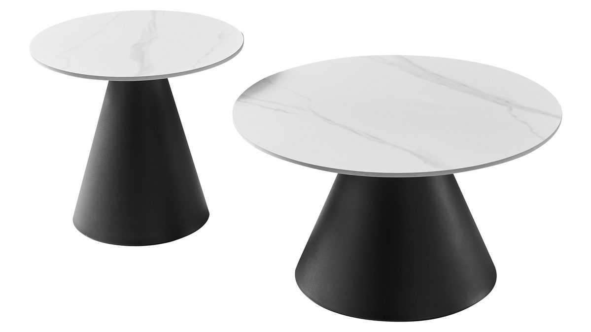 Couchtisch Hela aus MDF in Weiß Couchtisch-Set Dustin Weiß & schwarzes Metall - Durchmesser ca. 70 cm