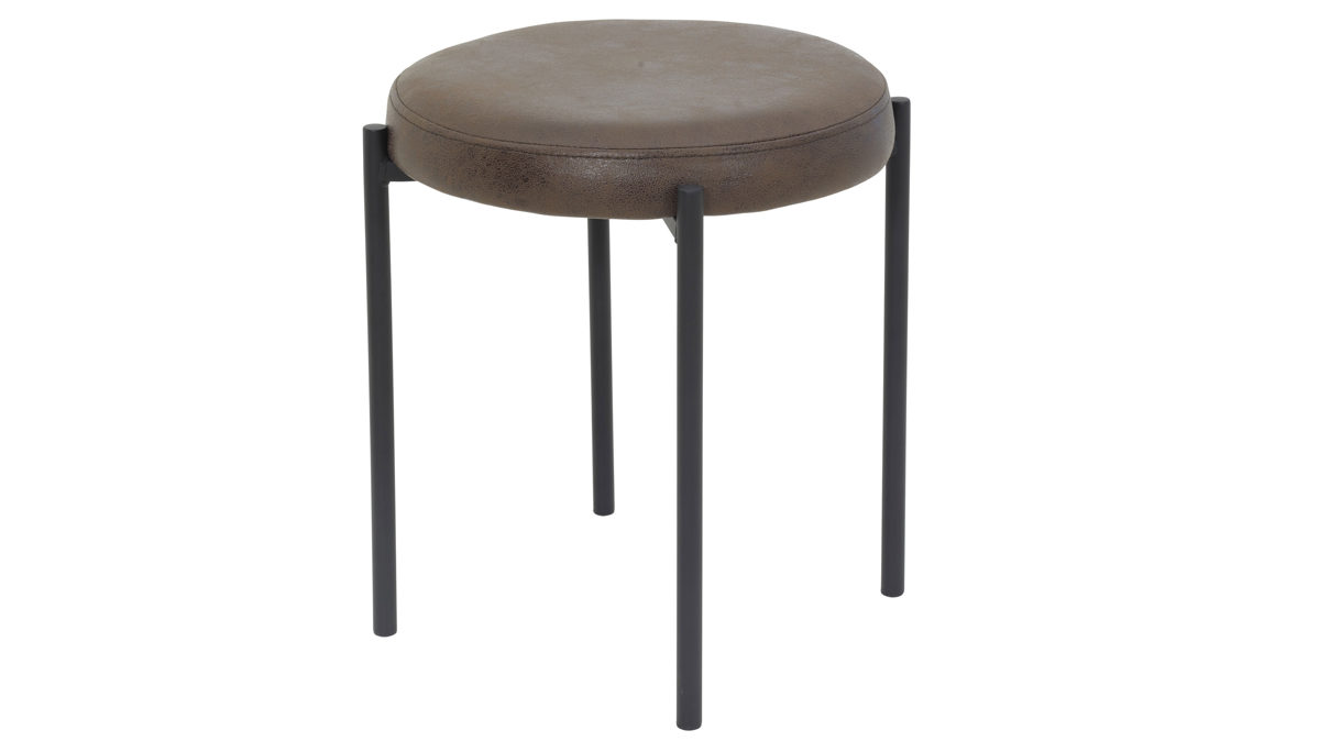 Hocker Hela aus Mikrofaser in Braun Hocker Sammy II H Braun & schwarzes Metall - ca. 44 x 45 cm