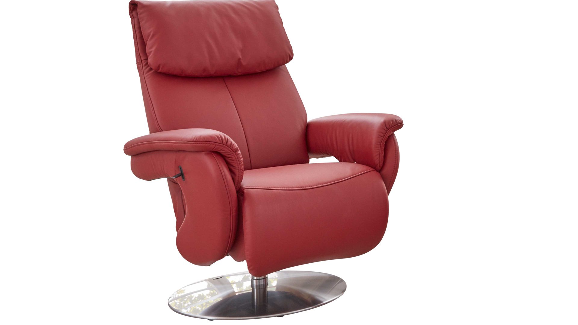 Relaxsessel comfortmaster besser sitzen, liegen, leben aus Leder in Rot Comfortmaster Easy-Swing-Sessel 7304 merlotfarbenes LongLife-Leder & edelstahlfarbener Tellerfuß