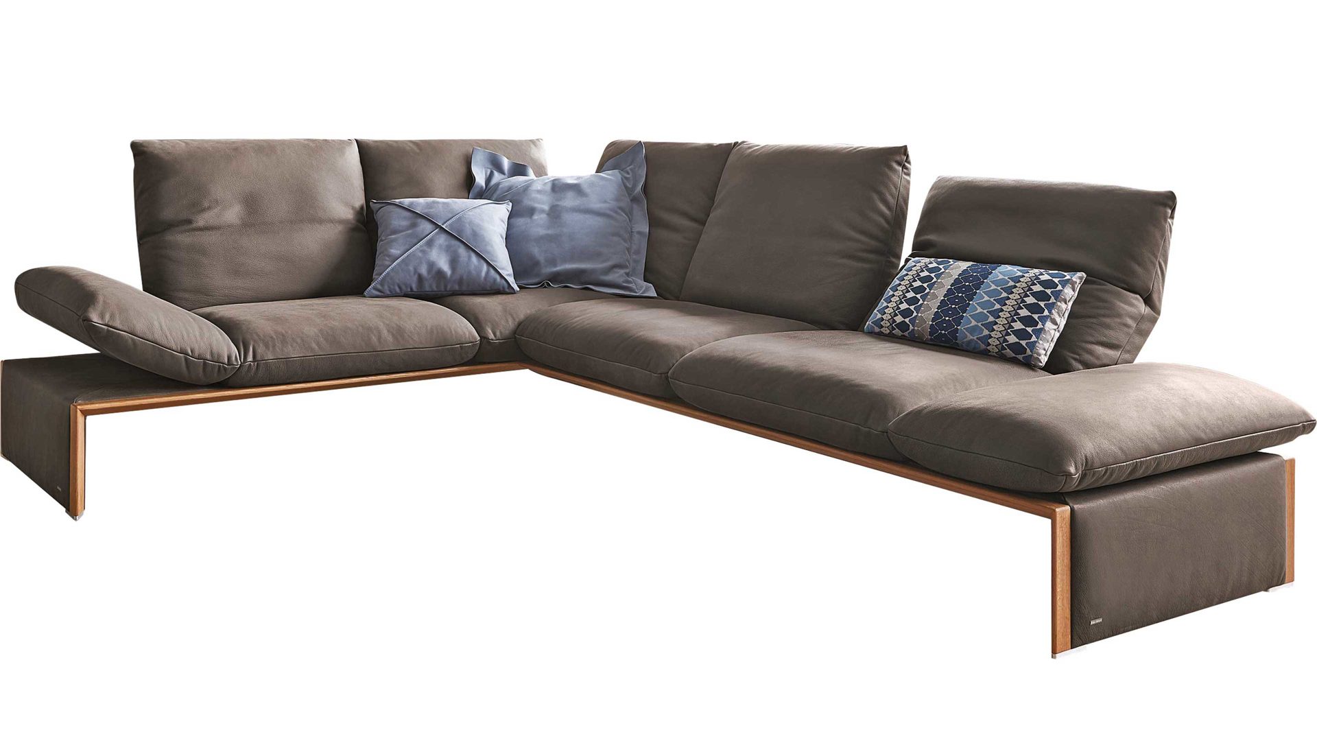 Ecksofa Koinor aus Leder in Dunkelbraun KOINOR Leder-Ecksofa Harriet dunkelbraunes Leder India Spider & Wildeiche – Stellfläche ca. 222 x 286 cm