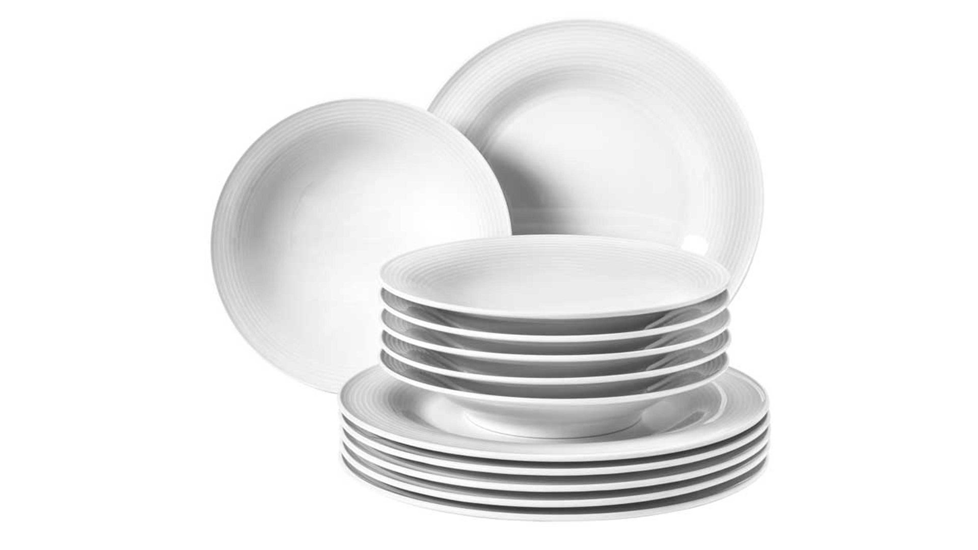 Tafelservice Seltmann aus Porzellan in Weiß Seltmann Geschirrserie Beat 3 – Tafelservice weißes Porzellan – 12-teilig