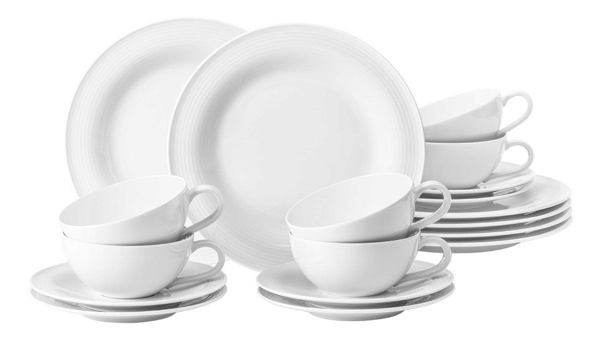 Teeservice Seltmann aus Porzellan in Weiß Seltmann Geschirrserie Beat 3 – Teeservice weißes Porzellan – 18-teilig, große Tassen