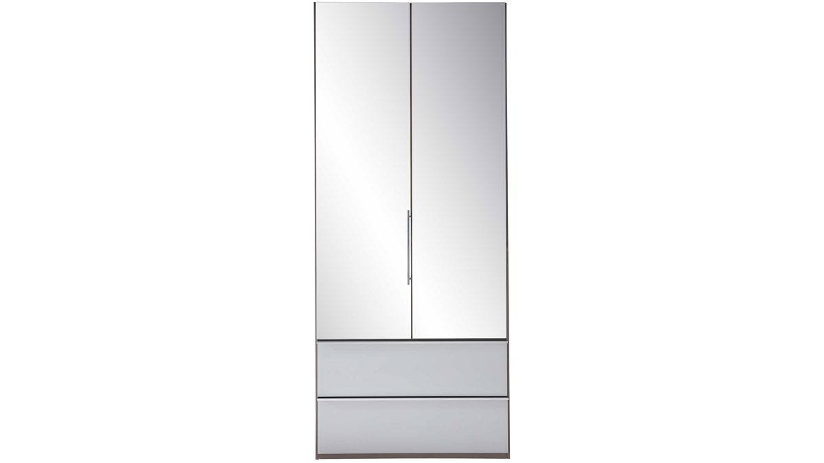 Kleiderschrank Interliving aus Spiegel in Grau Interliving Kleiderschrank Serie 1205 – Kleiderschrank 385 Kieselgrau & Spiegel – zwei Türen, zwei Schubladen, Breite ca. 100 cm