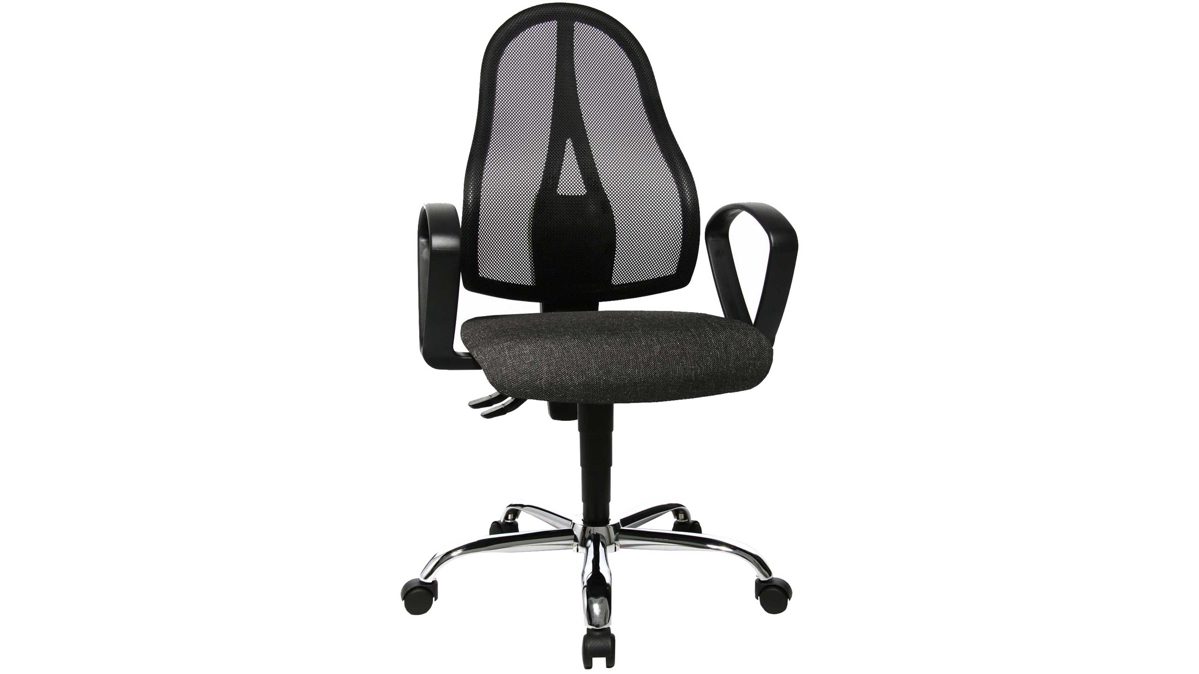 Drehstuhl orthoSedis aus Stoff in Grau Drehstuhl orthoSedis 20 als ergonomisches Büromöbel  anthrazitfarbener Sitzbezug G22 & schwarze Netzbespannung, verchromtes Drehkreuz