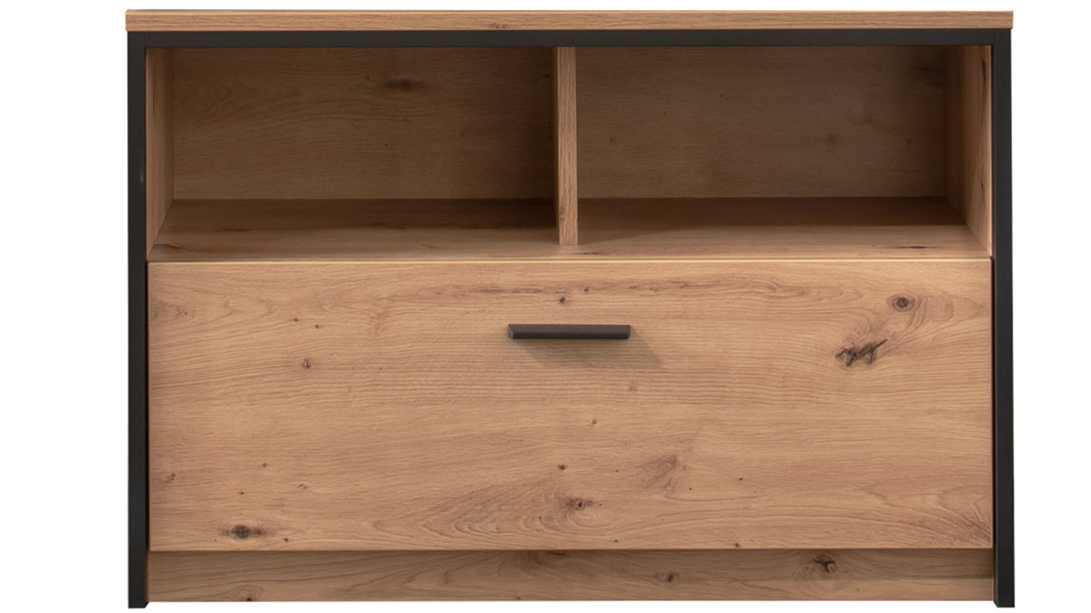 Garderobenbank Mca furniture aus Holz in Holzfarben Garderobenserie Bergen – Garderobenbank Balkeneiche & Anthrazit – eine Klapptür
