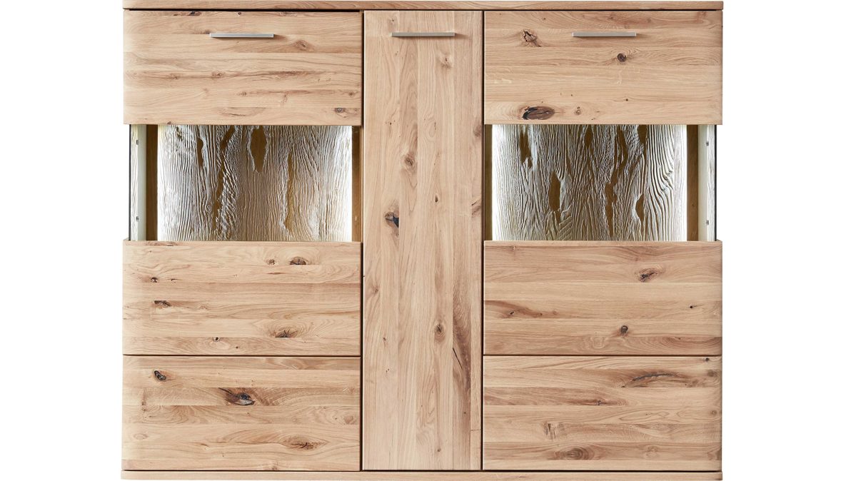Highboard Mca furniture aus Holz in Holzfarben Wohnprogramm Santori - Highboard Eiche & Asteiche – drei Türen