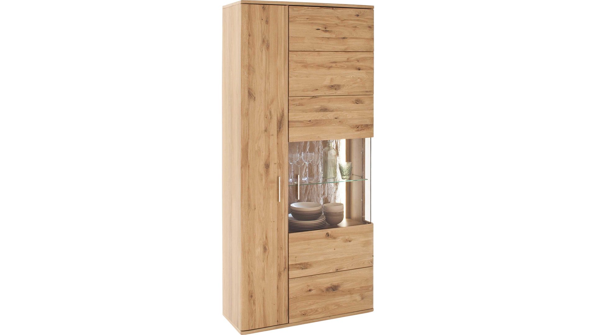 Vitrine Mca direkt aus Holz in Holzfarben Wohnprogramm Santori - Kombivitrine Eiche & Asteiche – zwei Türen