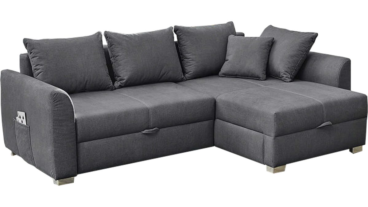 Ecksofa Job aus Stoff in Dunkelgrau Funktions-Ecksofa Boomer dunkelgraue Mikrofaser 317.09 – Stellfläche ca. 236 x 160 cm