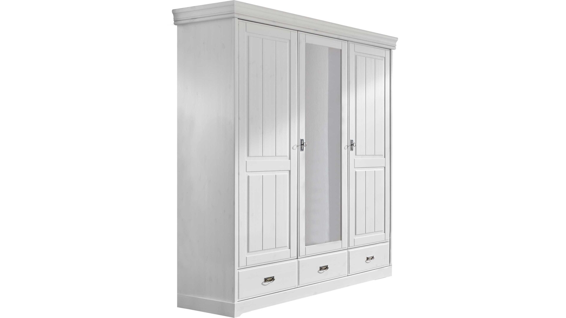 Kleiderschrank 3s frankenmöbel aus Holz in Weiß 3S frankenmöbel Rom - Kleiderschrank Drehtürenschrank Weiß – drei Türen, drei Schubladen, Breite ca. 192 cm
