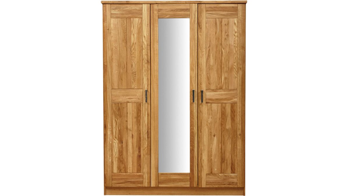 Kleiderschrank Elfo-möbel aus Holz in Holzfarben Kleiderschrank Toni mit Spiegeltür geölte Wildeiche – drei Türen